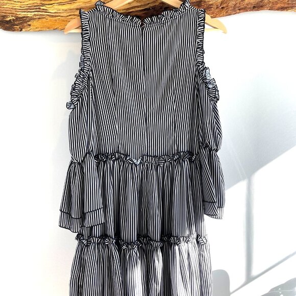 Maje Designer Beautiful Ruffle Stripped Dress - Size XS / SM- - Picture 5 of 5